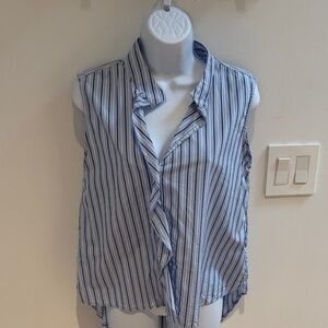 Frame Denim Blue and White Striped Sleeveless Blouse